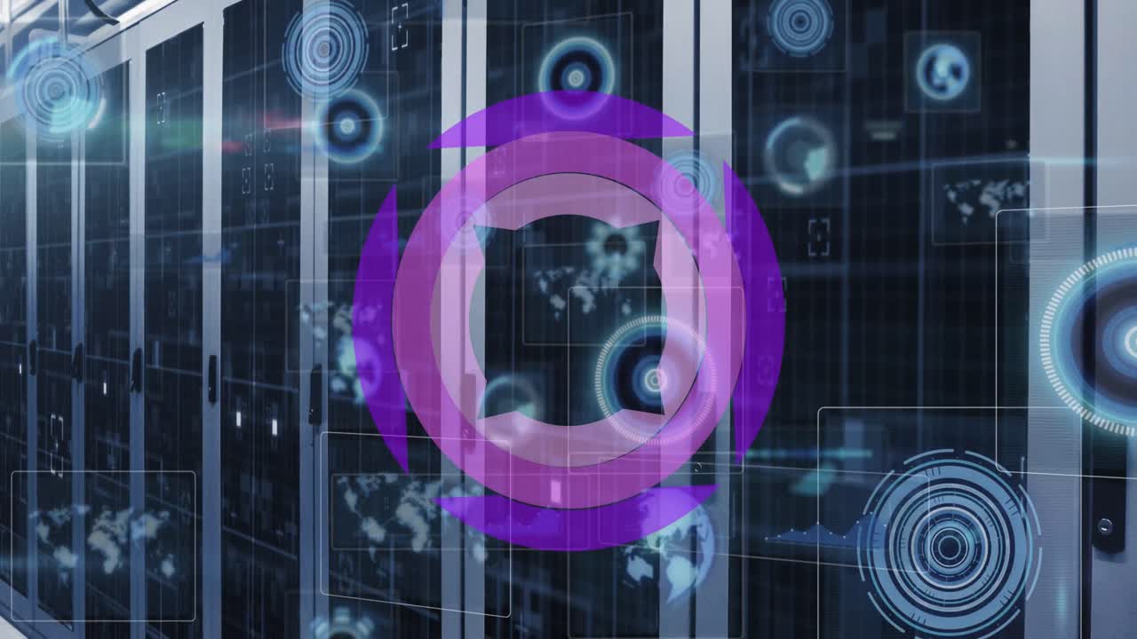 Animation of data processing over server room