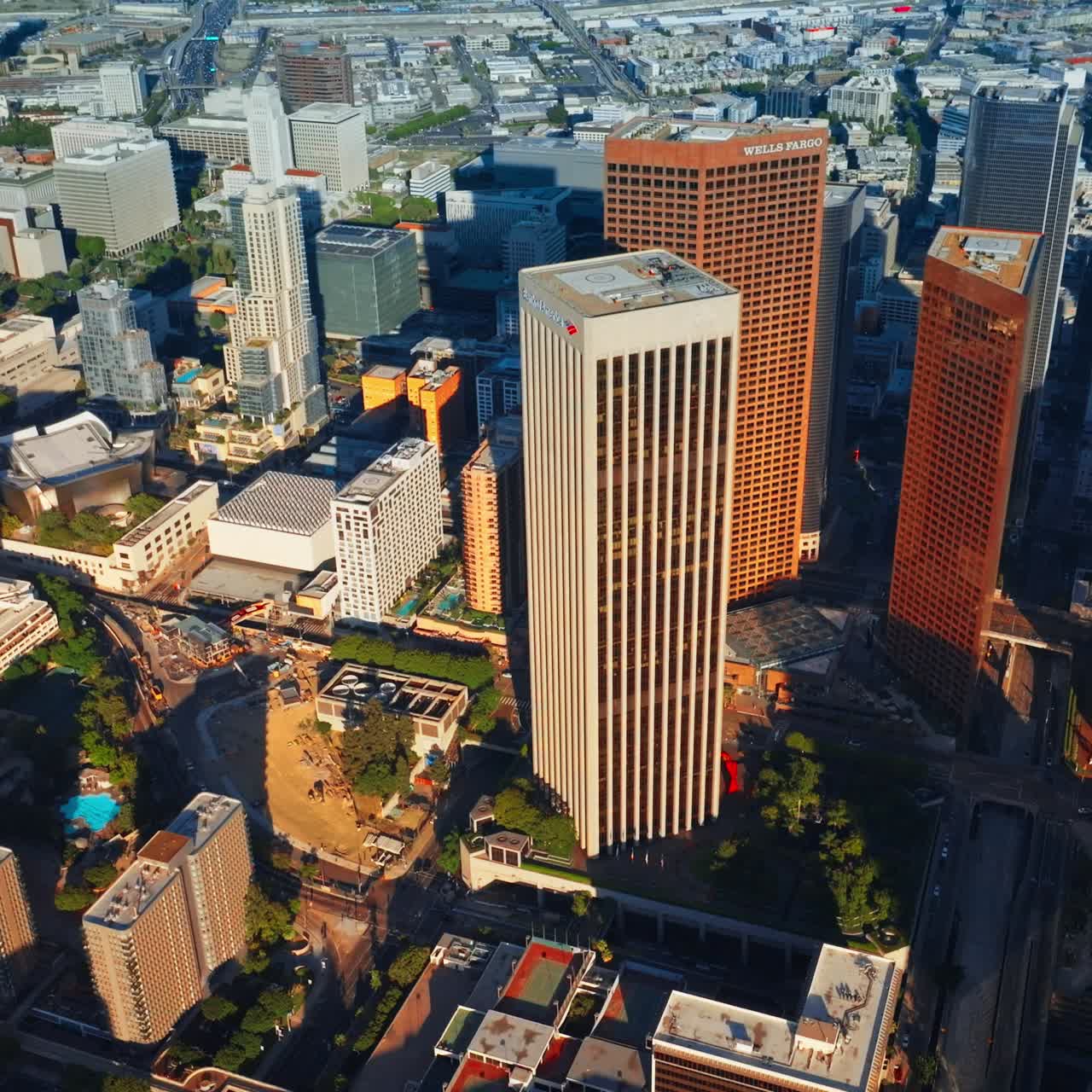 Urban building landscapes. Aerial view of american city with skyscrapers