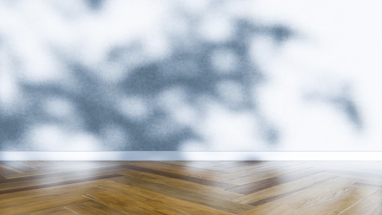 Moving Tree Shadows on White Wall and Wooden Parquet Floor