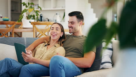 Home,-smile-and-couple-with-a-tablet