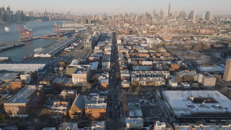 aerial view of brooklyn on a winter day.