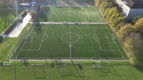 aerial view of a soccer match in autumn in city park prinzenpark braunschweig, lower saxony, germany