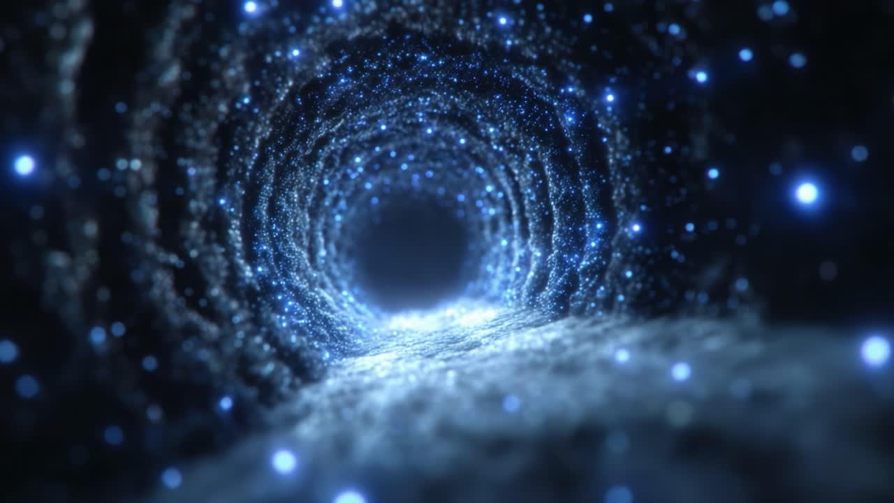 A Journey Through a Starlit Tunnel: Exploring the Mystical Depths of Space with Glimmering Lights and Cosmic Wonders in a Celestial Pathway