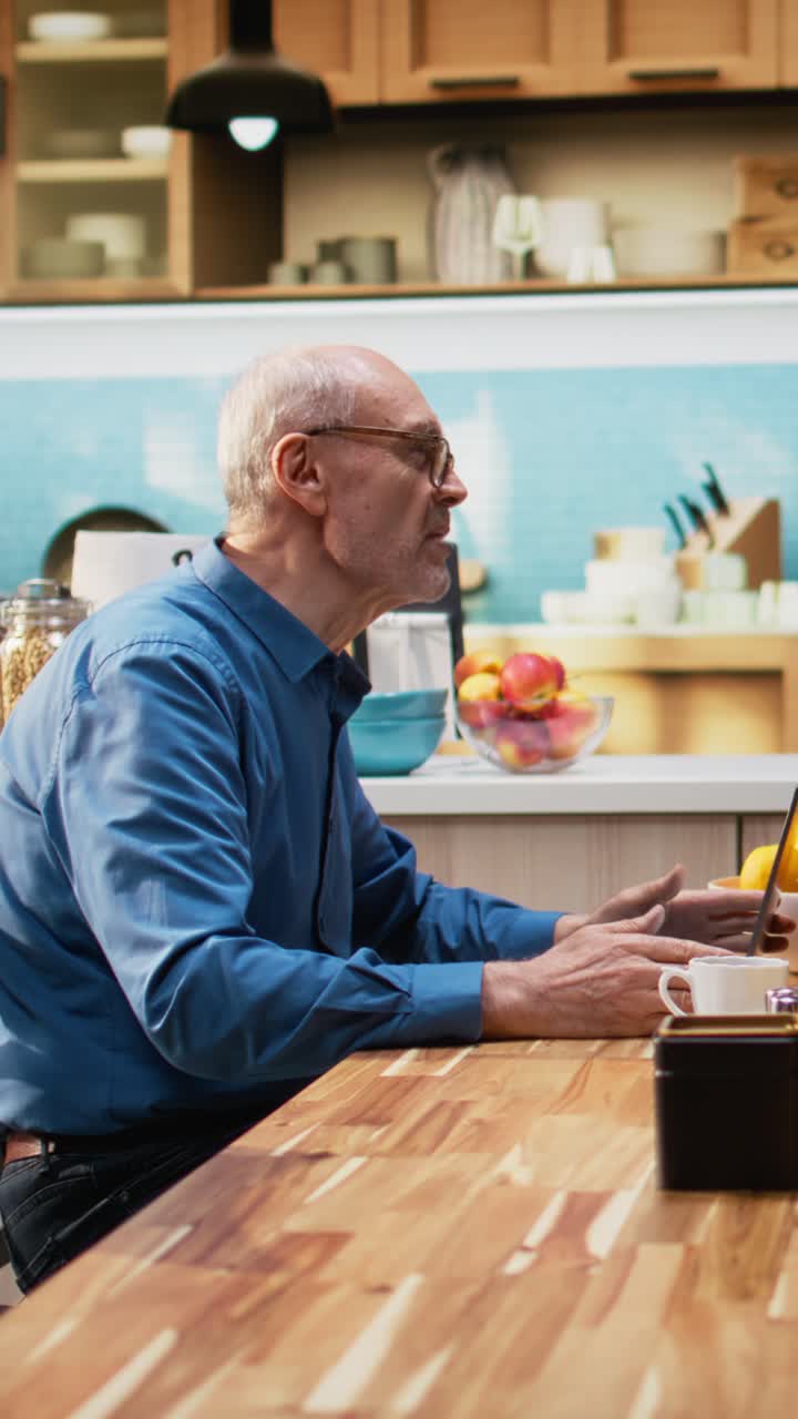 Vertical Video Aged mature woman ignoring her man and being zoned out at the table