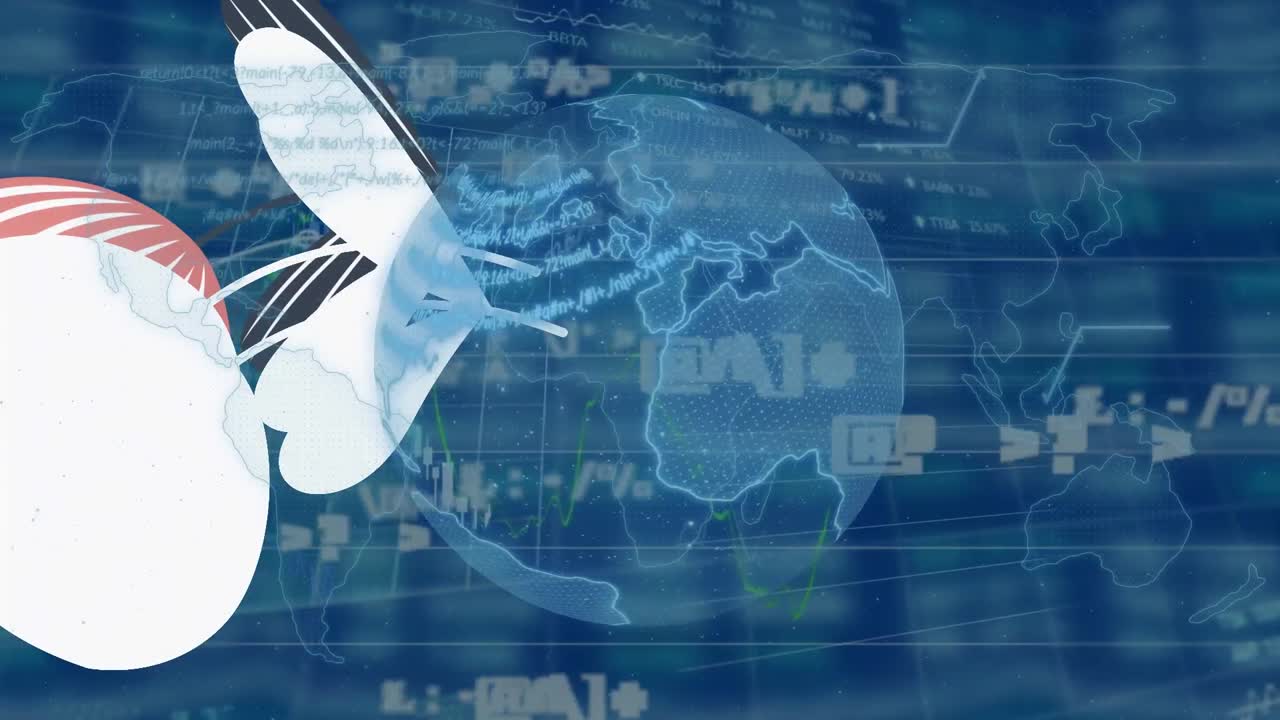 회전하는 지구상에서 움직이는 모양과 금융 데이터의 애니메이션