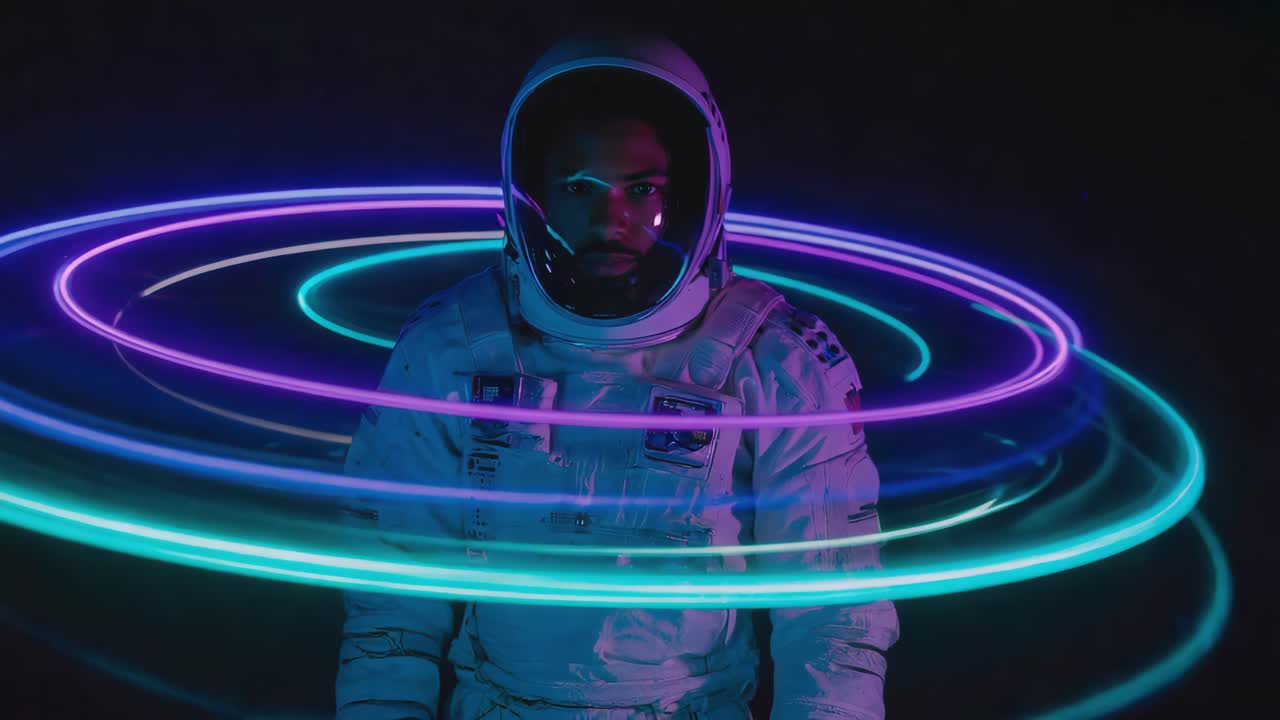 Astronaut in space with neon lights