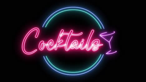 neon sign flickering with the word "cocktails"