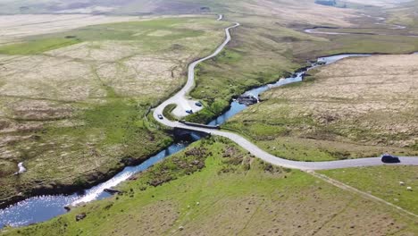 aerial - reveal drone shot of elan valley, wales