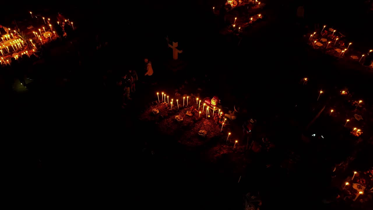 Aerial View of Day of the Dead Celebration in Cemetery