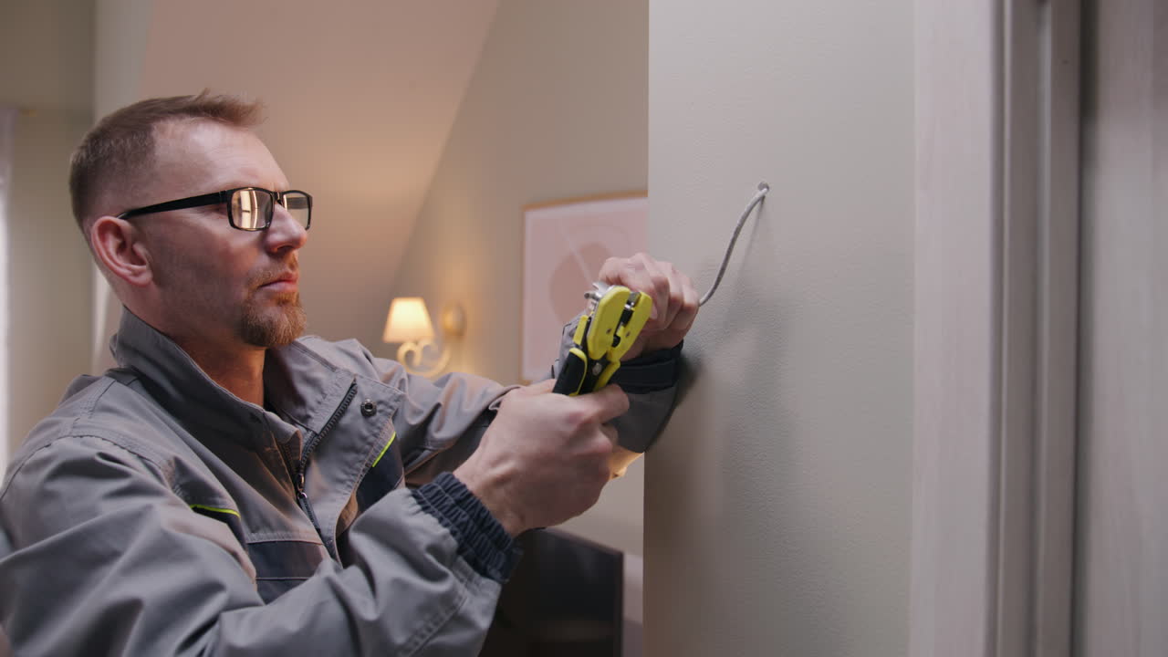 Electrician Installing Electrical Cable