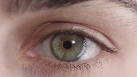 mujer joven con los ojos verdes abriéndose con maquillaje belleza femenina macro de cerca