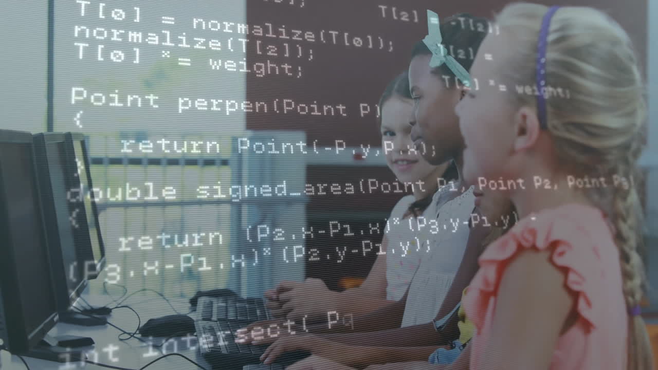 animación del procesamiento de datos en diversos escolares que utilizan computadoras