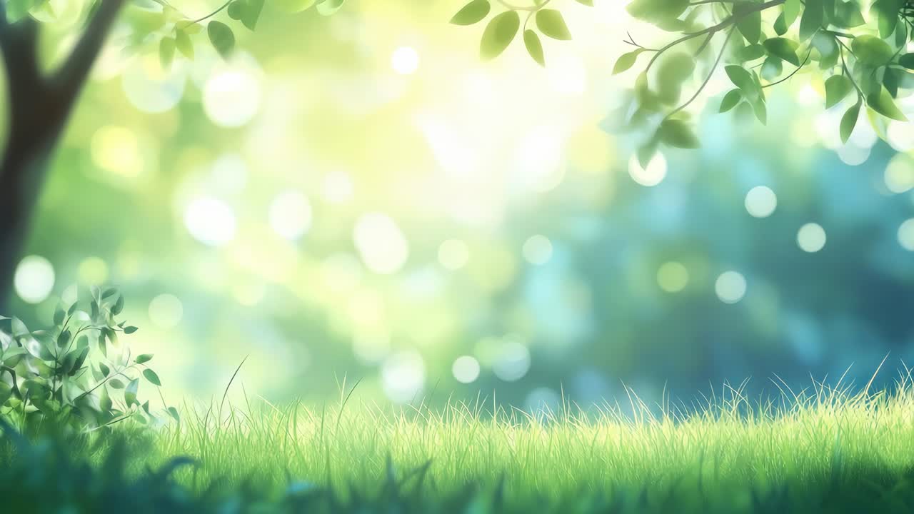 Fresh Green Nature Background with Sunlight and Bokeh