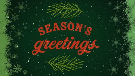 Animation-of-seasons-greetings-text-over-snow-falling