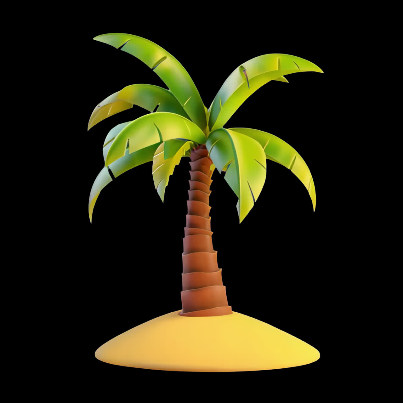 Palmeira 3D Animada de Desenho em Pequena Ilha de Areia.