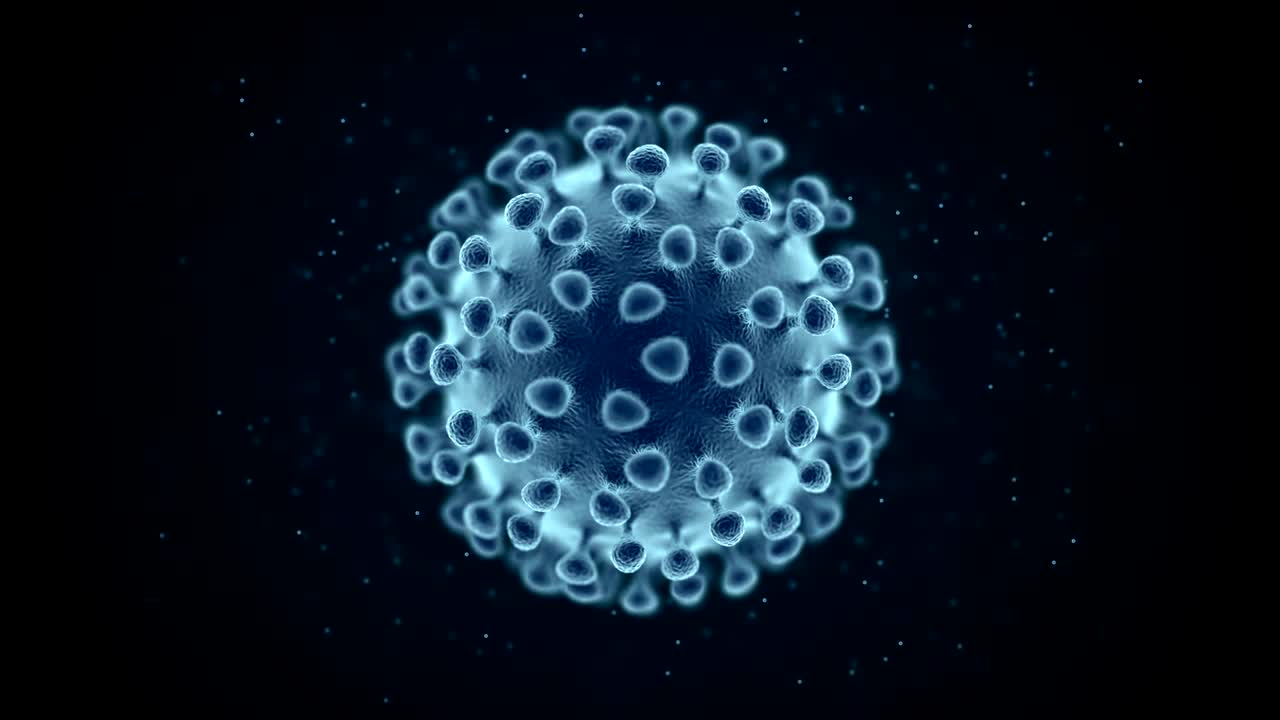 4k. bucle sin costuras. célula bacteriana humana o virus 3d generado vista desde el microscopio. coronavirus. investigación molecular científica.