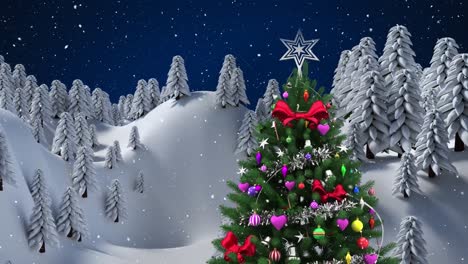 Animation-Einer-Winterlandschaft-Mit-Weihnachtsbaum-Auf-Blauem-Hintergrund