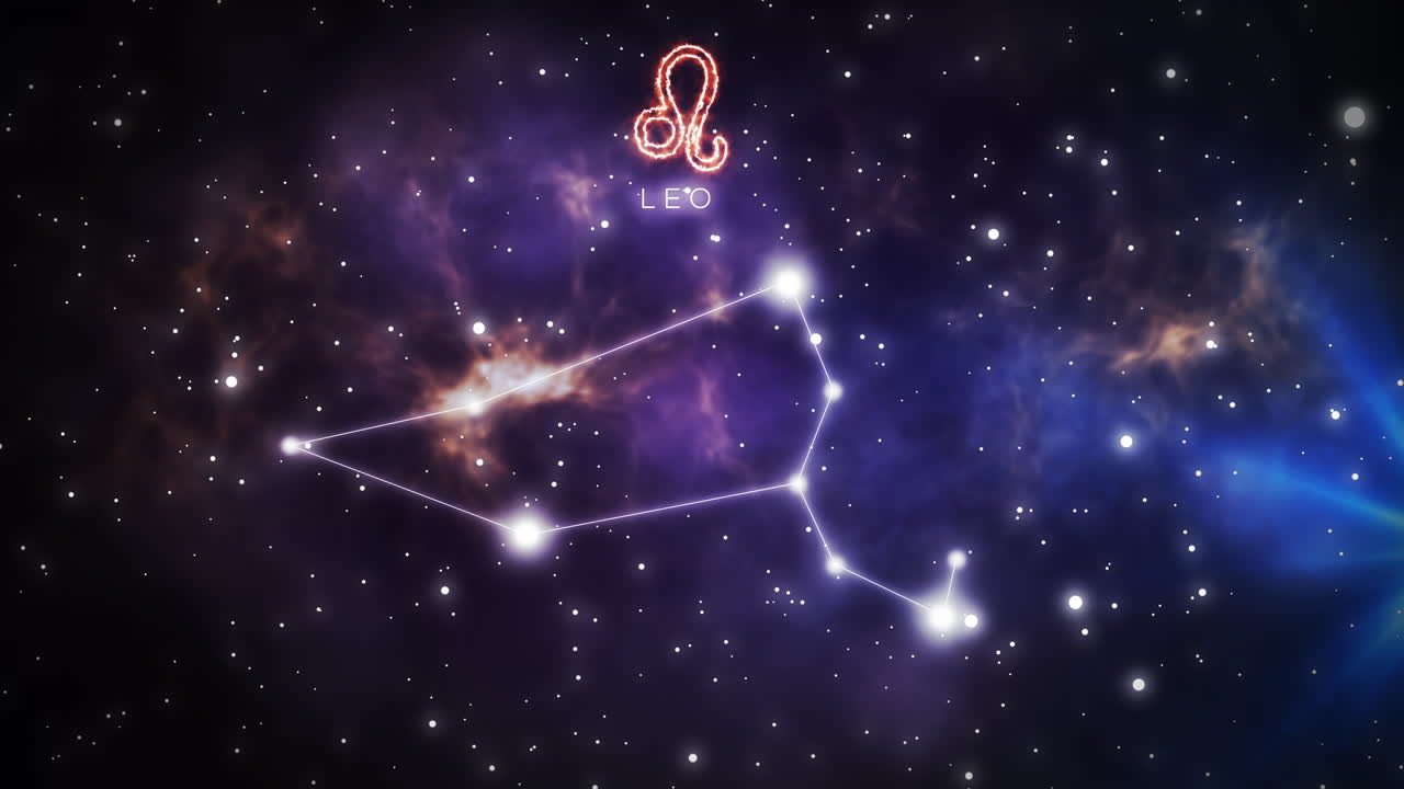 Signo do zodíaco de Leão e constelação aparecendo no céu noturno estrelado