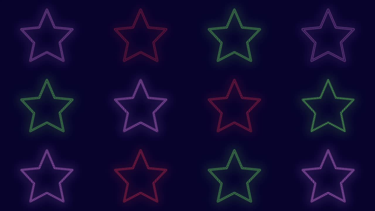 patrón de estrellas de arco iris de neón en filas