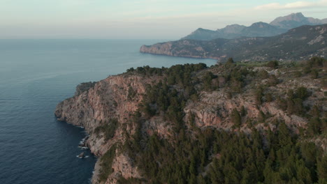 Scenic-Seascape-Of-Ferros-de-Can-Poloni,-Deià,-Spain---aerial-shot