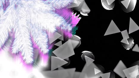 Animation of shapes falling at christmas over fir tree