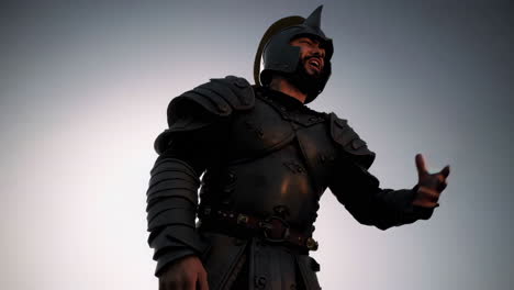 ancient warrior leading his army into battle at sunset