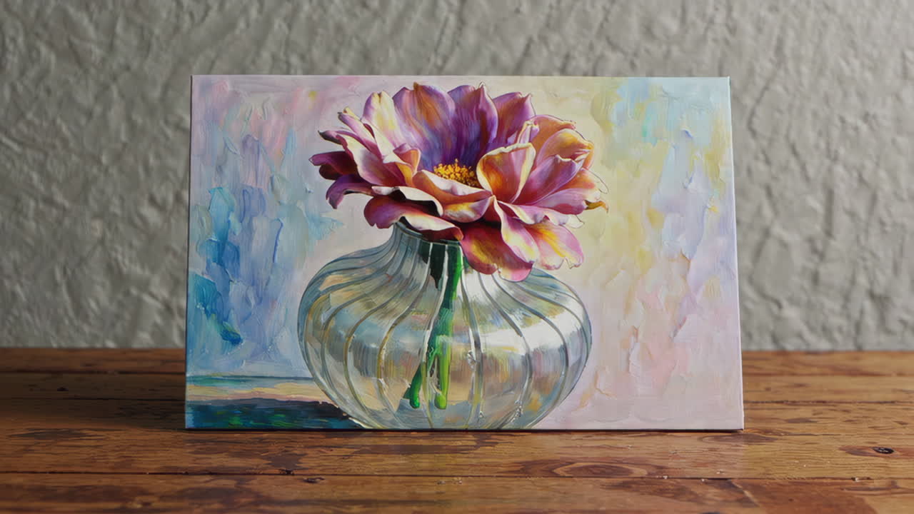 Vibrant Flower Painting in a Glass Vase