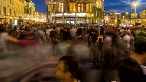 russian football fans celebrate the victory of their team on the streets of the city,time lapse