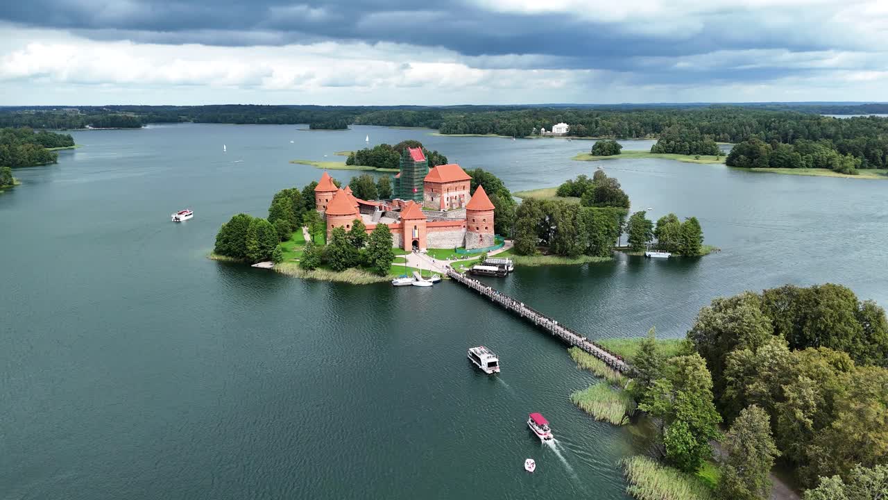 Historic Trakai Castle on Island Fortress in Lithuania. Aerial View.