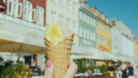 walk with ice cream along copenhagen's famous waterfront first-person view