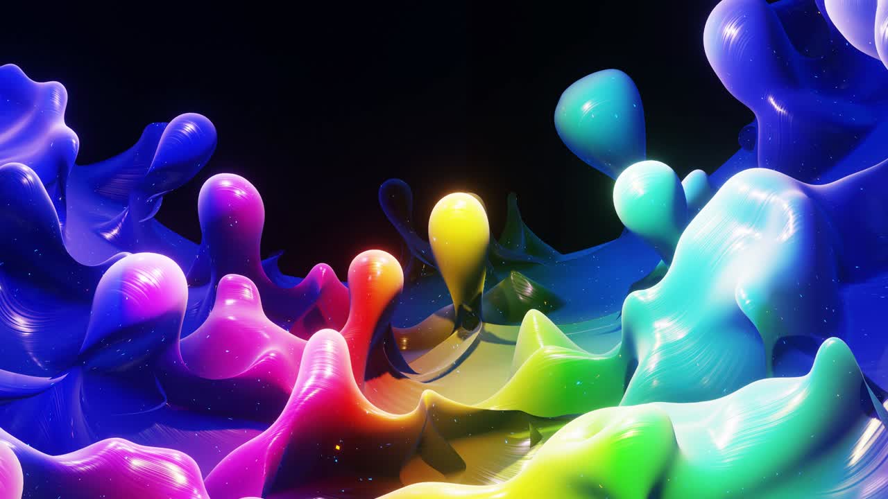 animación abstracta suave de color arco iris de gradiente líquido en 4k. superficie de pintura brillante brillante como fondo festivo en bucle abstracto. brilla en líquido viscoso con salpicaduras 3d en la superficie como gotas.