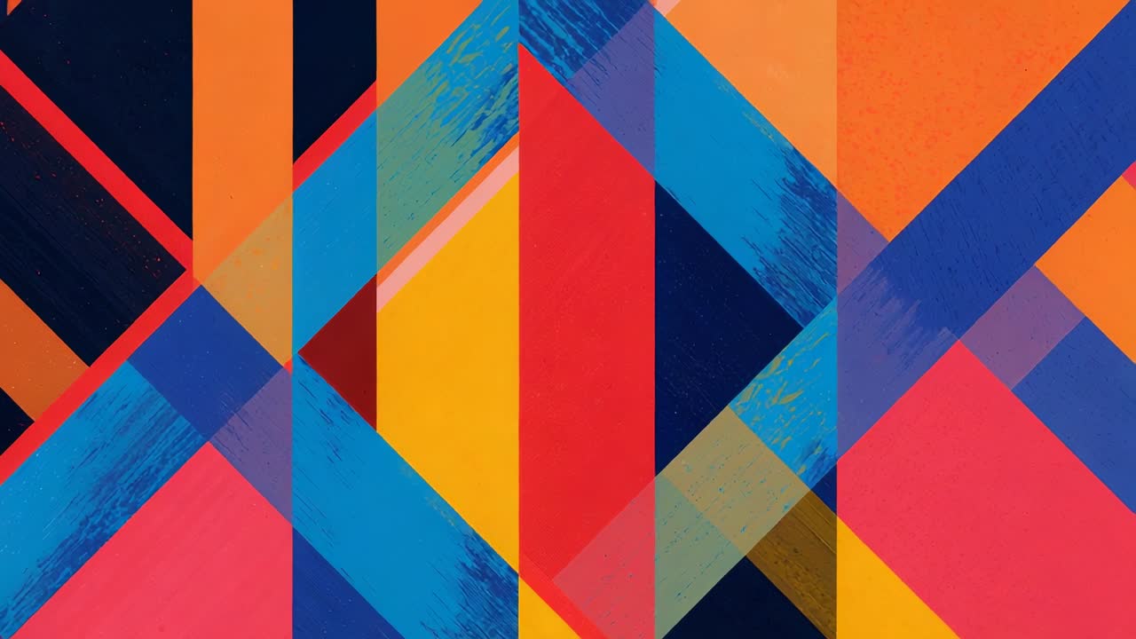 Shifting pattern moving right across frames on panel, cropping and showing blue bands, orange field