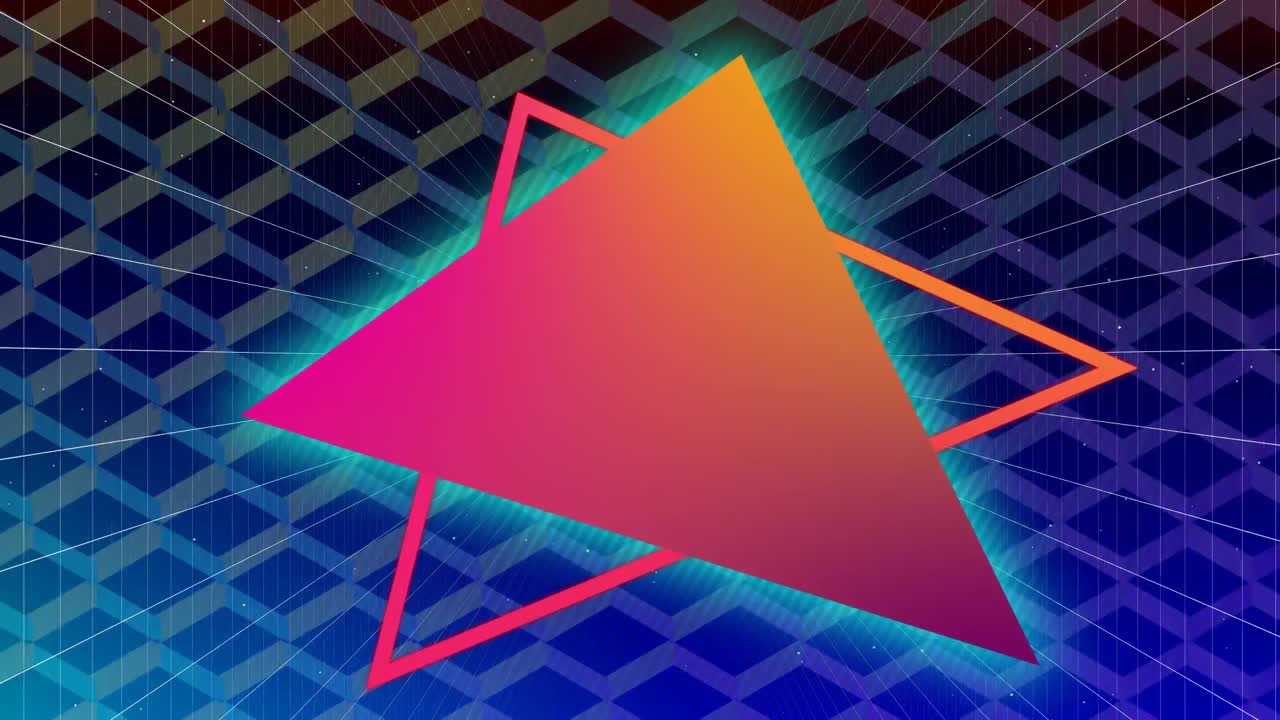 dos traingles de colores en un fondo de malla púrpura