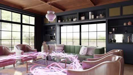 modern elegance: chic living room with dynamic light streams