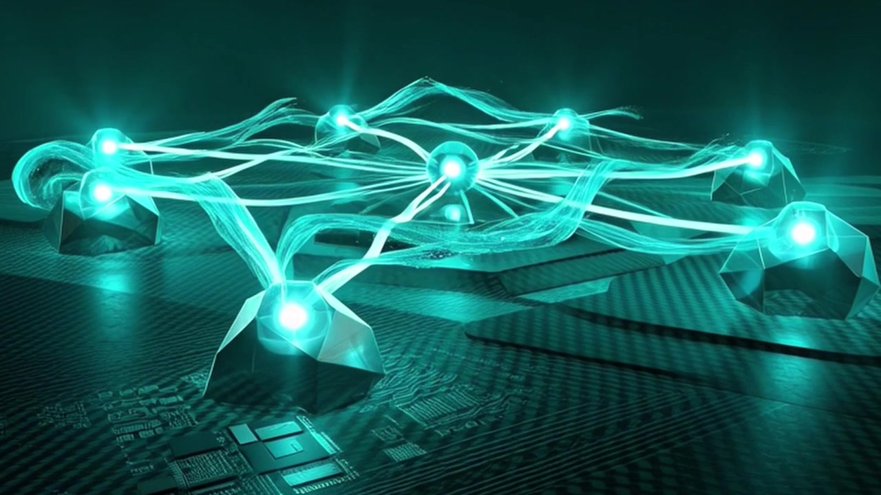 Digital Network Nodes Connecting on Circuit Board