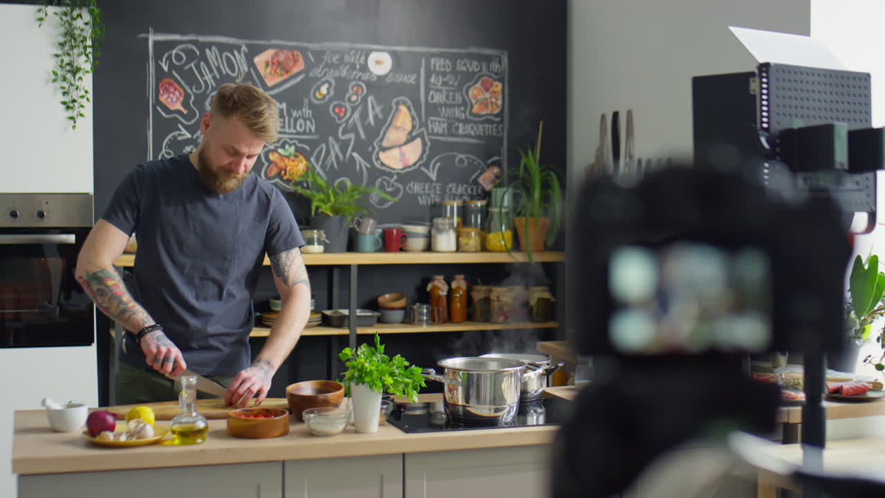 Chef Filming Video Recipe for Food Blog