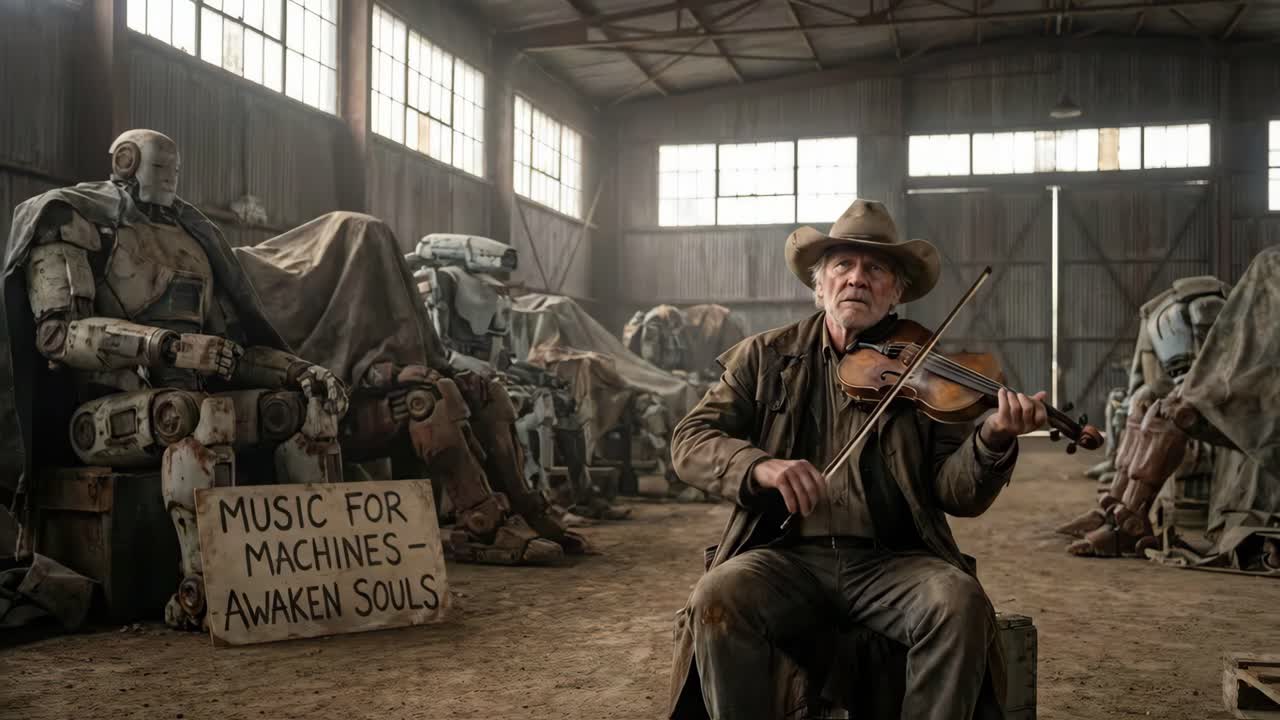 Man Playing Violin for Robots