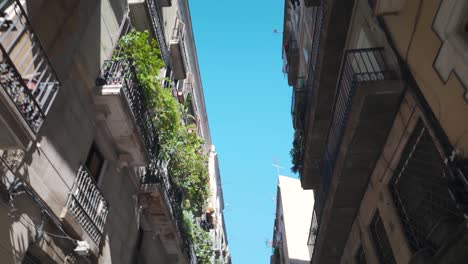 upward perspective showcasing traditional residential buildings with balconies in barcelona
