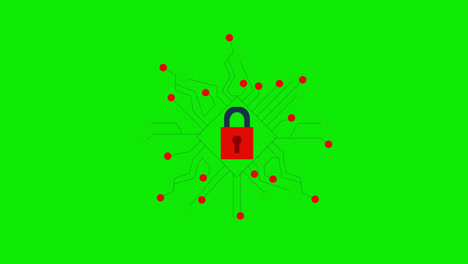 Animation-Des-Schlosssymbols.-Sicherheitstechnologie-Für-Digitale-Codes.-Schleifenanimation-Mit-Alphakanal,-Grüner-Bildschirm.
