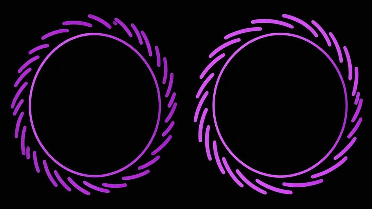 Abstracte animatie van twee gloeiende paarse cirkels die zich vullen met rode kleur