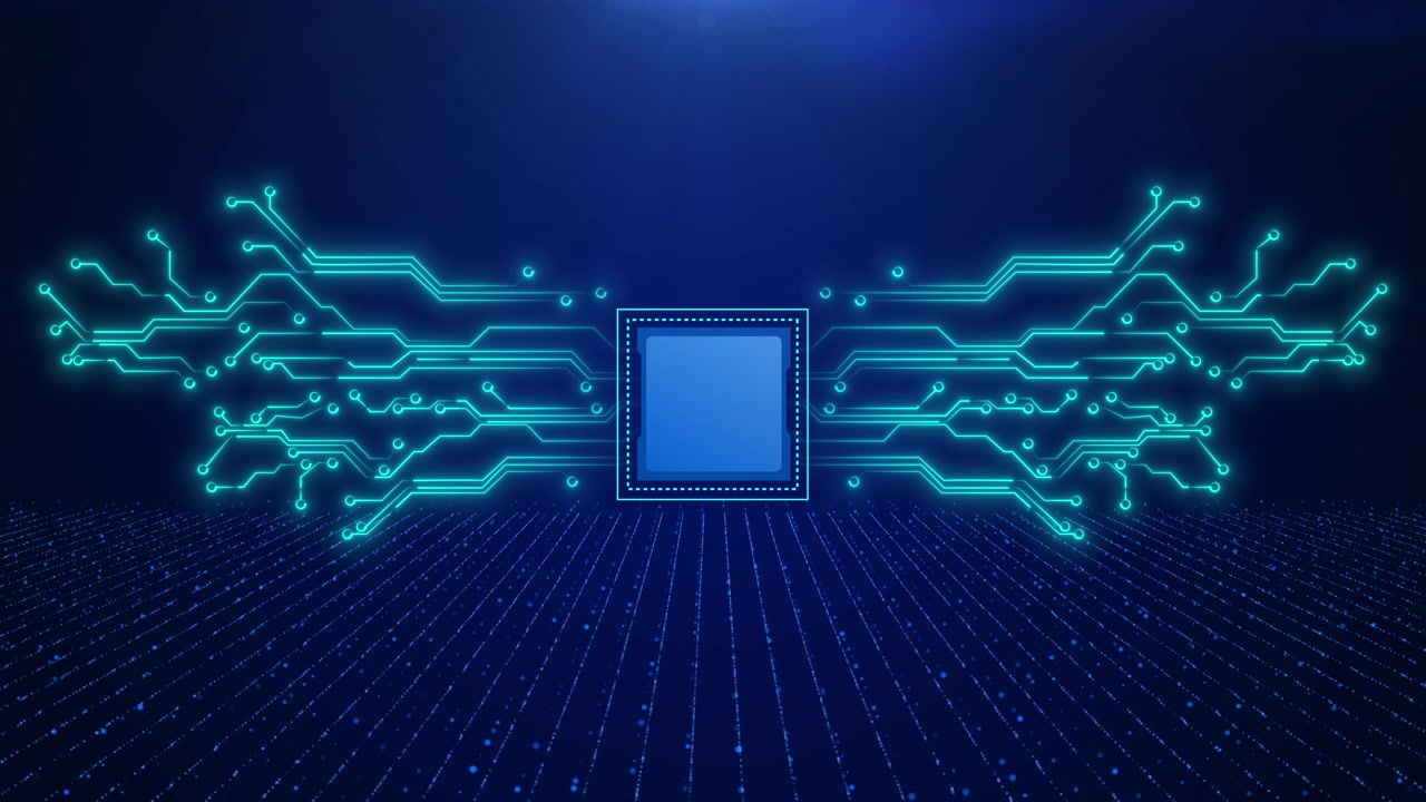 Digital Circuit Board Animation with Central Processor Chip