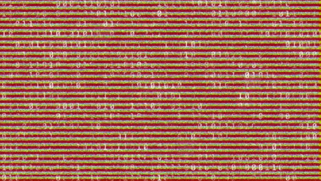 animation of digital screen with binary coding and glitch on red background