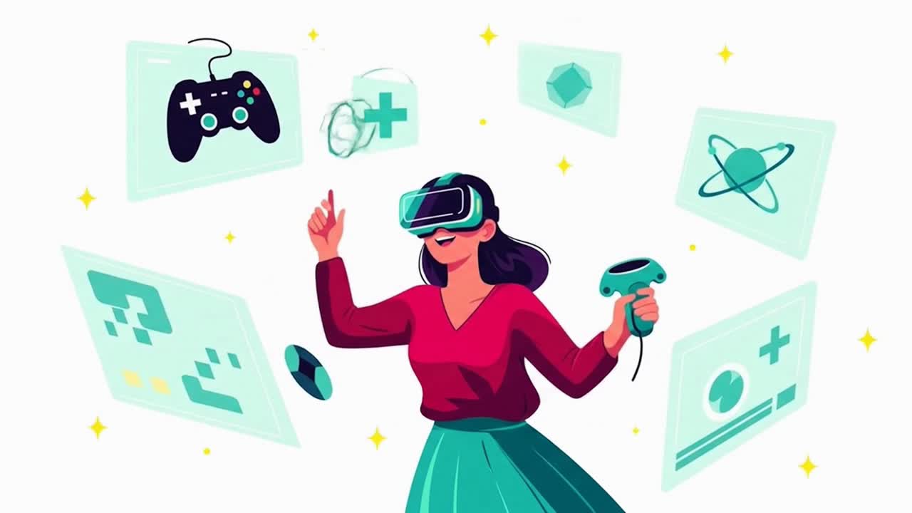 Woman Exploring a Virtual Reality Metaverse with a VR Headset