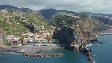 Aerial-at-charming-idyllic-town-of-Ponta-do-Sol-on-coast-of-Madeira