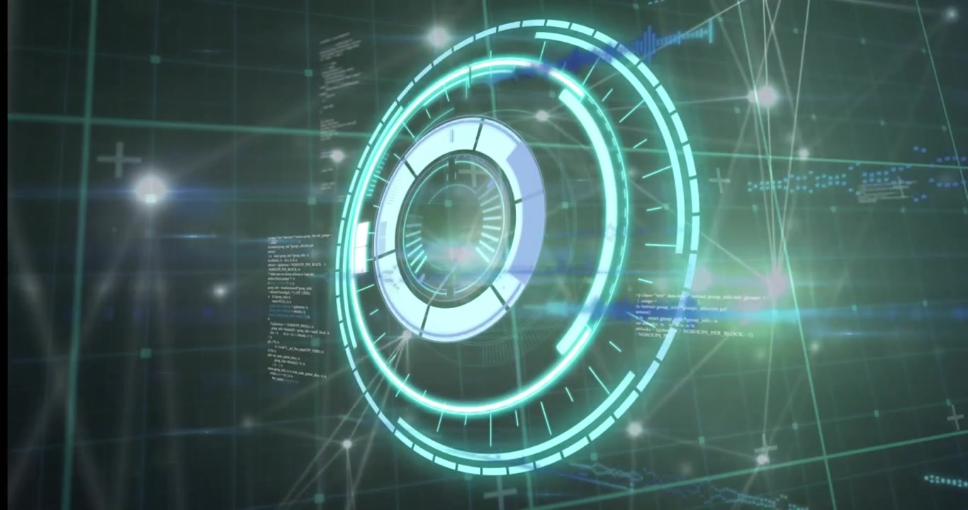 Abstract Digital Interface with Rotating HUD and Data Visualization