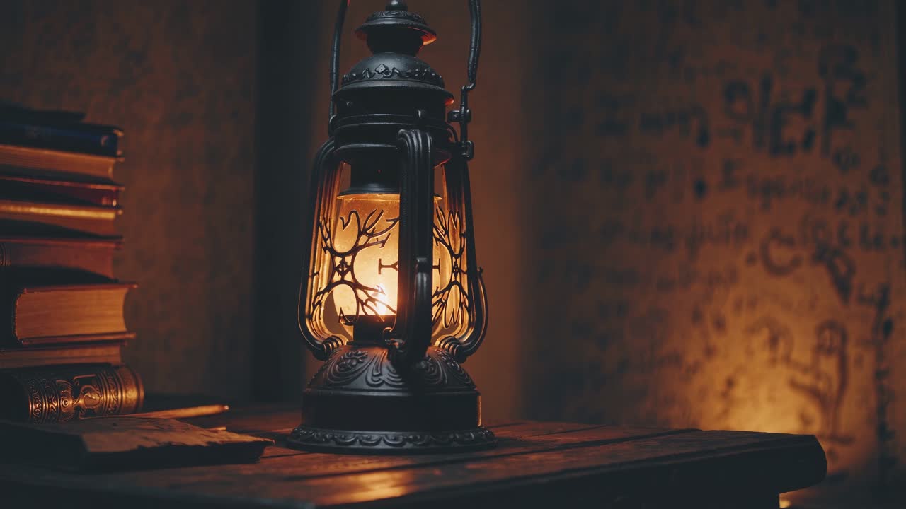 Lanterna vintage con luce calda in interni
