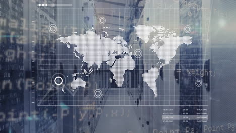 animación del mapa del mundo y procesamiento de datos a través de servidores informáticos