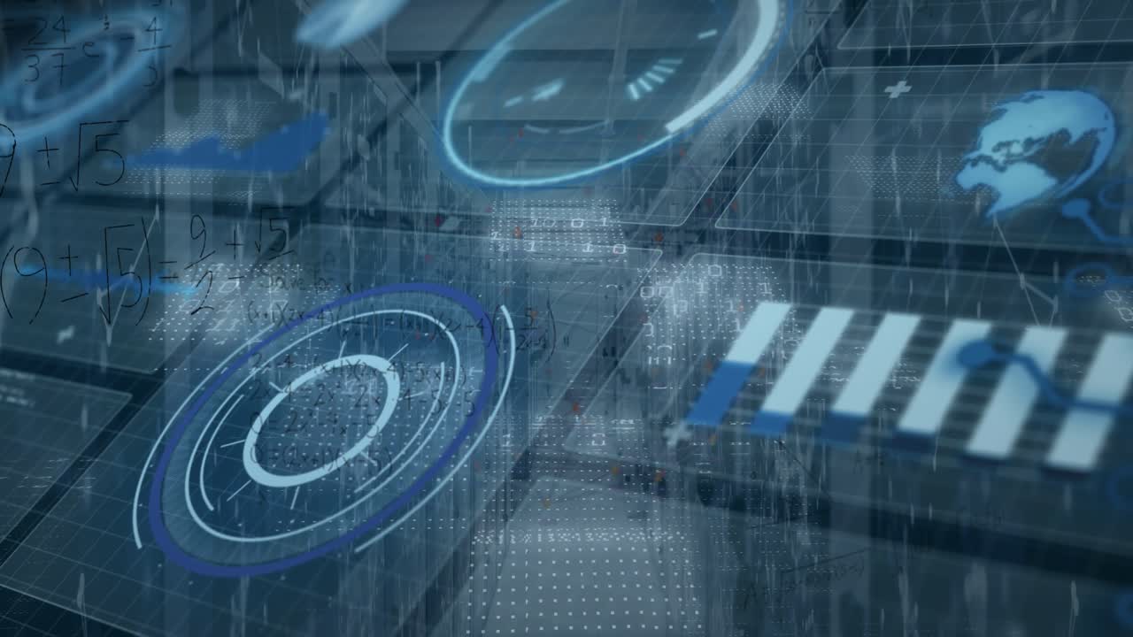 Digital animation showcases global tech and data processing on a grid