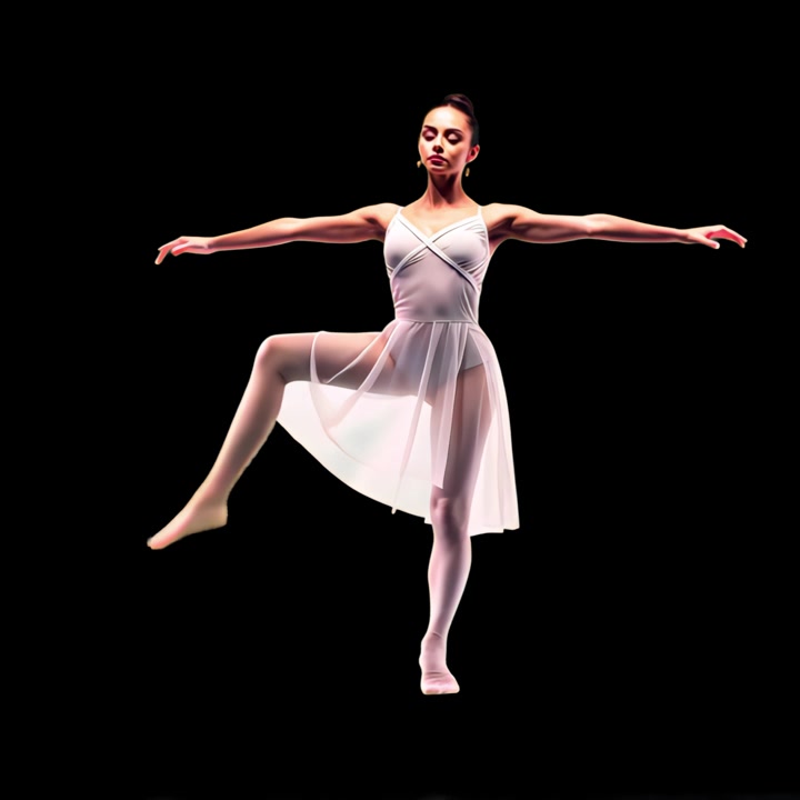 Ballerina professionista che esegue un'elegante estensione della gamba su sfondo nero