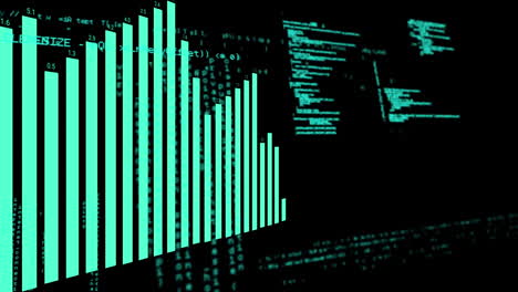 animación de gráfico azul sobre el procesamiento de datos en fondo negro